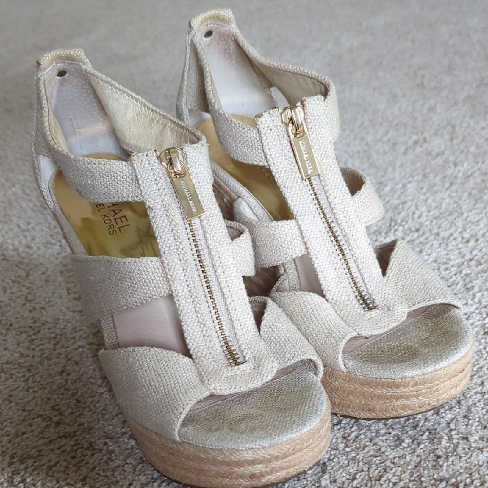 Michael Kors Cream Wedges with Unique Zipper Closure